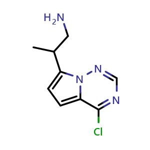 Chemical structure of 2-{4-chloropyrrolo[2,1-f][1,2,4]triazin-7-yl}propan-1-amine , CAS 1556307-38-0, AChemBlock S79330