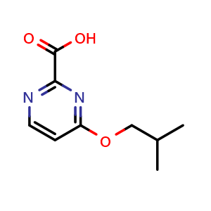 Chemical structure of 4-(2-methylpropoxy)pyrimidine-2-carboxylic acid , CAS 1555763-98-8, AChemBlock S79335
