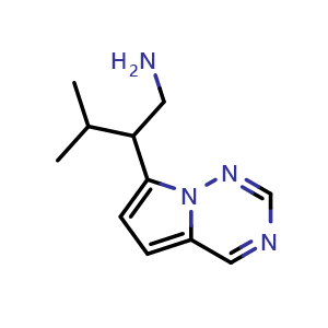 Chemical structure of 3-methyl-2-{pyrrolo[2,1-f][1,2,4]triazin-7-yl}butan-1-amine , CAS 1555627-81-0, AChemBlock S79339