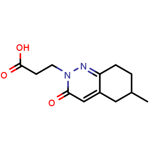 Chemical structure of 3-(6-methyl-3-oxo-2,3,5,6,7,8-hexahydrocinnolin-2-yl)propanoic acid , CAS 1553681-28-9, AChemBlock S79373