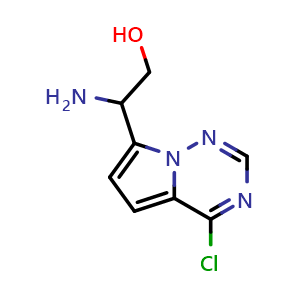 Chemical structure of 2-amino-2-{4-chloropyrrolo[2,1-f][1,2,4]triazin-7-yl}ethan-1-ol , CAS 1552836-97-1, AChemBlock S79374
