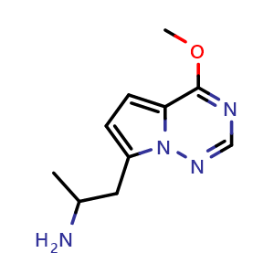 Chemical structure of 1-{4-methoxypyrrolo[2,1-f][1,2,4]triazin-7-yl}propan-2-amine , CAS 1552801-03-2, AChemBlock S79376