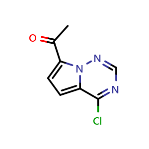 Chemical structure of 1-{4-chloropyrrolo[2,1-f][1,2,4]triazin-7-yl}ethan-1-one , CAS 1552739-11-3, AChemBlock S79378