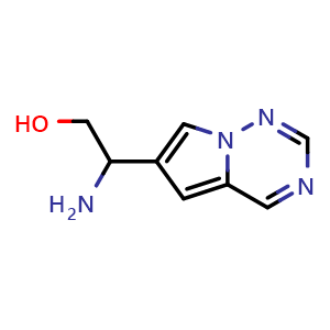 Chemical structure of 2-amino-2-{pyrrolo[2,1-f][1,2,4]triazin-6-yl}ethan-1-ol , CAS 1552706-24-7, AChemBlock S79380