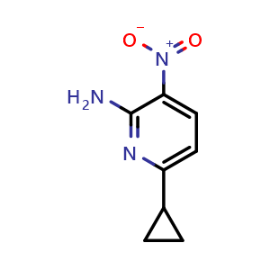 Chemical structure of 6-cyclopropyl-3-nitro-pyridin-2-amine , CAS 1552286-03-9, AChemBlock S79385