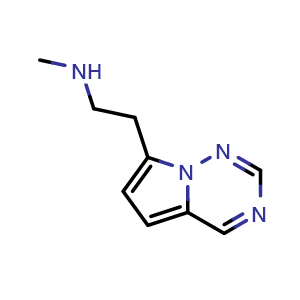 Chemical structure of methyl(2-{pyrrolo[2,1-f][1,2,4]triazin-7-yl}ethyl)amine , CAS 1551031-34-5, AChemBlock S79403