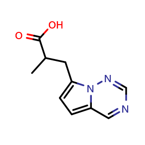 Chemical structure of 2-methyl-3-{pyrrolo[2,1-f][1,2,4]triazin-7-yl}propanoic acid , CAS 1550843-86-1, AChemBlock S79409