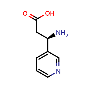 Chemical structure of (3R)-3-amino-3-(pyridin-3-yl)propanoic acid , CAS 155050-17-2, AChemBlock S79413