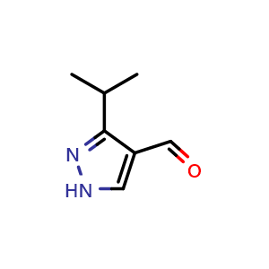 Chemical structure of 3-(propan-2-yl)-1H-pyrazole-4-carbaldehyde , CAS 154926-99-5, AChemBlock S79416