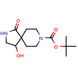 Chemical structure of tert-butyl 4-hydroxy-1-oxo-2,8-diazaspiro[4.5]decane-8-carboxylate , CAS 1548293-12-4, AChemBlock S79418