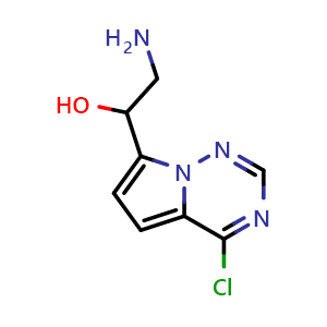 Chemical structure of 2-amino-1-{4-chloropyrrolo[2,1-f][1,2,4]triazin-7-yl}ethan-1-ol , CAS 1547027-75-7, AChemBlock S79424