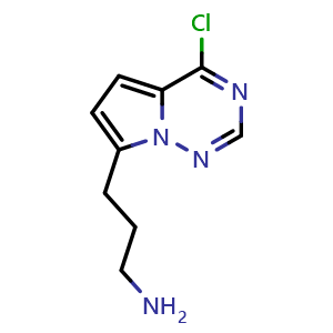 Chemical structure of 3-{4-chloropyrrolo[2,1-f][1,2,4]triazin-7-yl}propan-1-amine , CAS 1547022-76-3, AChemBlock S79425