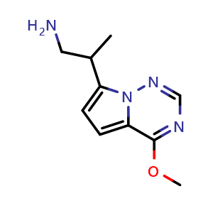 Chemical structure of 2-{4-methoxypyrrolo[2,1-f][1,2,4]triazin-7-yl}propan-1-amine , CAS 1547020-58-5, AChemBlock S79426