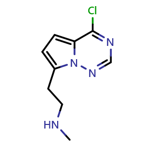Chemical structure of (2-{4-chloropyrrolo[2,1-f][1,2,4]triazin-7-yl}ethyl)(methyl)amine , CAS 1546680-42-5, AChemBlock S79438