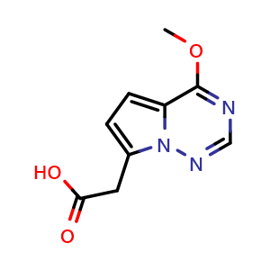 Chemical structure of 2-{4-methoxypyrrolo[2,1-f][1,2,4]triazin-7-yl}acetic acid , CAS 1546622-89-2, AChemBlock S79439