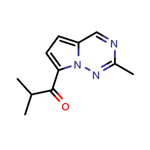 Chemical structure of 2-methyl-1-{2-methylpyrrolo[2,1-f][1,2,4]triazin-7-yl}propan-1-one , CAS 1546621-94-6, AChemBlock S79441