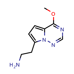 Chemical structure of 2-{4-methoxypyrrolo[2,1-f][1,2,4]triazin-7-yl}ethan-1-amine , CAS 1545368-51-1, AChemBlock S79462