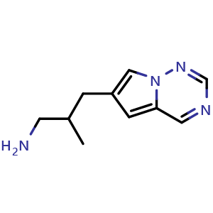 Chemical structure of 2-methyl-3-{pyrrolo[2,1-f][1,2,4]triazin-6-yl}propan-1-amine , CAS 1545368-06-6, AChemBlock S79463