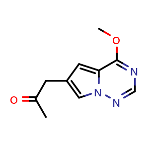 Chemical structure of 1-{4-methoxypyrrolo[2,1-f][1,2,4]triazin-6-yl}propan-2-one , CAS 1545315-41-0, AChemBlock S79466