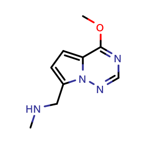 Chemical structure of ({4-methoxypyrrolo[2,1-f][1,2,4]triazin-7-yl}methyl)(methyl)amine , CAS 1545238-35-4, AChemBlock S79467