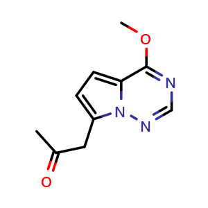 Chemical structure of 1-{4-methoxypyrrolo[2,1-f][1,2,4]triazin-7-yl}propan-2-one , CAS 1544859-13-3, AChemBlock S79473