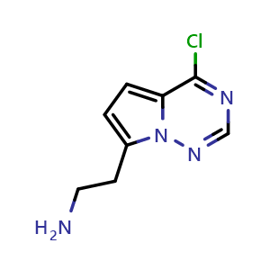Chemical structure of 2-{4-chloropyrrolo[2,1-f][1,2,4]triazin-7-yl}ethan-1-amine , CAS 1544714-92-2, AChemBlock S79475