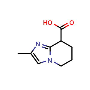 Chemical structure of 2-methyl-5H,6H,7H,8H-imidazo[1,2-a]pyridine-8-carboxylic acid , CAS 1543245-75-5, AChemBlock S79484