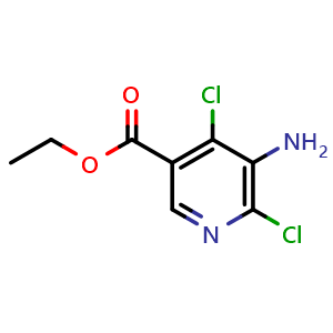 Chemical structure of ethyl 5-amino-4,6-dichloro-pyridine-3-carboxylate , CAS 154012-16-5, AChemBlock S79500
