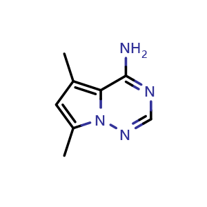 Chemical structure of 5,7-dimethylpyrrolo[2,1-f][1,2,4]triazin-4-amine , CAS 1538935-82-8, AChemBlock S79508