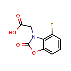 Chemical structure of 2-(4-fluoro-2-oxo-1,3-benzoxazol-3-yl)acetic acid , CAS 1538107-82-2, AChemBlock S79512