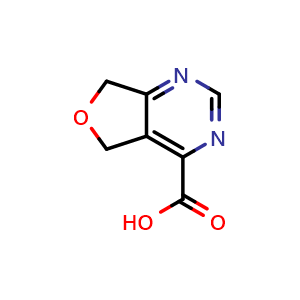 Chemical structure of 5H,7H-furo[3,4-d]pyrimidine-4-carboxylic acid , CAS 1537663-07-2, AChemBlock S79513