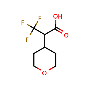Chemical structure of 3,3,3-trifluoro-2-tetrahydropyran-4-yl-propanoic acid , CAS 1523397-84-3, AChemBlock S79574