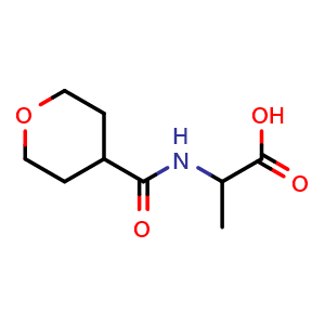 Chemical structure of 2-[(oxan-4-yl)formamido]propanoic acid , CAS 1516949-42-0, AChemBlock S79598