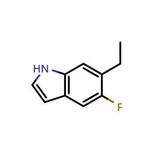 Chemical structure of 6-ethyl-5-fluoro-1H-indole , CAS 1510828-27-9, AChemBlock S79626