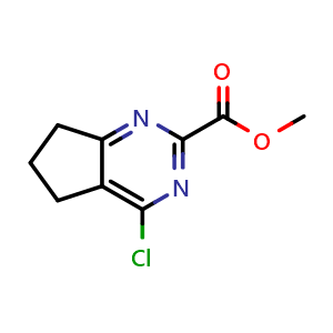 Chemical structure of methyl 4-chloro-5H,6H,7H-cyclopenta[d]pyrimidine-2-carboxylate , CAS 1509338-85-5, AChemBlock S79634