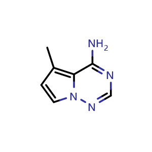 Chemical structure of 5-methylpyrrolo[2,1-f][1,2,4]triazin-4-amine , CAS 1509231-74-6, AChemBlock S79635