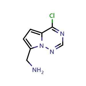 Chemical structure of 1-{4-chloropyrrolo[2,1-f][1,2,4]triazin-7-yl}methanamine , CAS 1503164-39-3, AChemBlock S79661