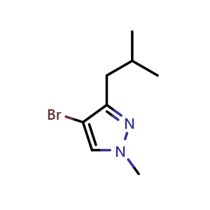 Chemical structure of 4-bromo-1-methyl-3-(2-methylpropyl)-1H-pyrazole , CAS 1499068-43-7, AChemBlock S79678