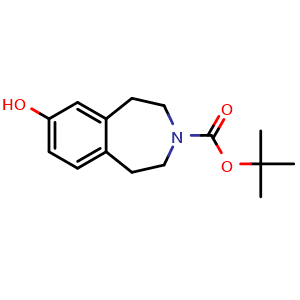Chemical structure of tert-butyl 7-hydroxy-2,3,4,5-tetrahydro-1H-3-benzazepine-3-carboxylate , CAS 149354-10-9, AChemBlock S79700