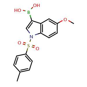 Chemical structure of (5-methoxy-1-tosyl-1H-indol-3-yl)boronic acid , CAS 149108-62-3, AChemBlock S79713