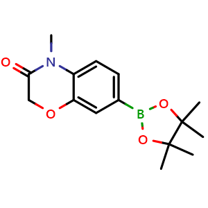 Chemical structure of 4-methyl-7-(tetramethyl-1,3,2-dioxaborolan-2-yl)-3,4-dihydro-2H-1,4-benzoxazin-3-one , CAS 1489264-77-8, AChemBlock S79718