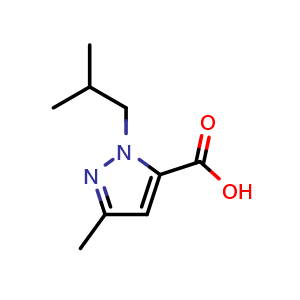 Chemical structure of 3-methyl-1-(2-methylpropyl)-1H-pyrazole-5-carboxylic acid , CAS 1486650-44-5, AChemBlock S79725