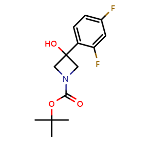 Chemical structure of tert-butyl 3-(2,4-difluorophenyl)-3-hydroxyazetidine-1-carboxylate , CAS 1482460-15-0, AChemBlock S79733