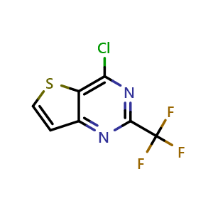 Chemical structure of 4-chloro-2-(trifluoromethyl)thieno[3,2-d]pyrimidine , CAS 147972-27-8, AChemBlock S79741