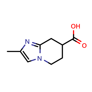Chemical structure of 2-methyl-5H,6H,7H,8H-imidazo[1,2-a]pyridine-7-carboxylic acid , CAS 1478918-17-0, AChemBlock S79745
