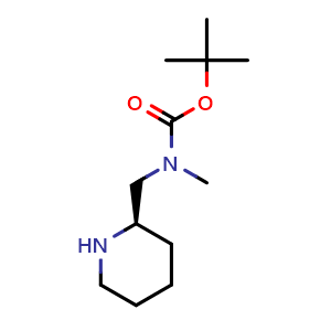 Chemical structure of tert-butyl N-methyl-N-[[(2R)-2-piperidyl]methyl]carbamate , CAS 1476763-45-7, AChemBlock S79750