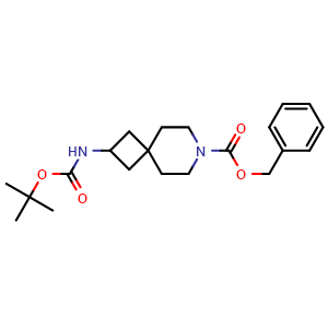 Chemical structure of benzyl 2-[(2-methylpropan-2-yl)oxycarbonylamino]-7-azaspiro[3.5]nonane-7-carboxylate , CAS 147611-04-9, AChemBlock S79755