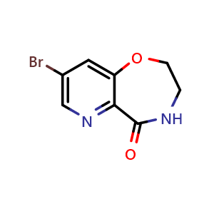 Chemical structure of 8-bromo-2H,3H,4H,5H-pyrido[2,3-f][1,4]oxazepin-5-one , CAS 1472038-68-8, AChemBlock S79761