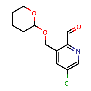 Chemical structure of 5-chloro-3-[(oxan-2-yloxy)methyl]pyridine-2-carbaldehyde , CAS 1455358-05-0, AChemBlock S79803