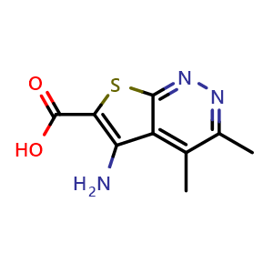 Chemical structure of 5-amino-3,4-dimethylthieno[2,3-c]pyridazine-6-carboxylic acid , CAS 1452226-14-0, AChemBlock S79820